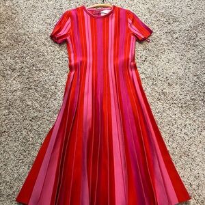 Carolina Herrera Short-sleeved Striped Pleated Knit Dress